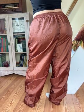 Vintage 90s Copper Brown Windbreaker Nylon Track Pants Jogger Baggy